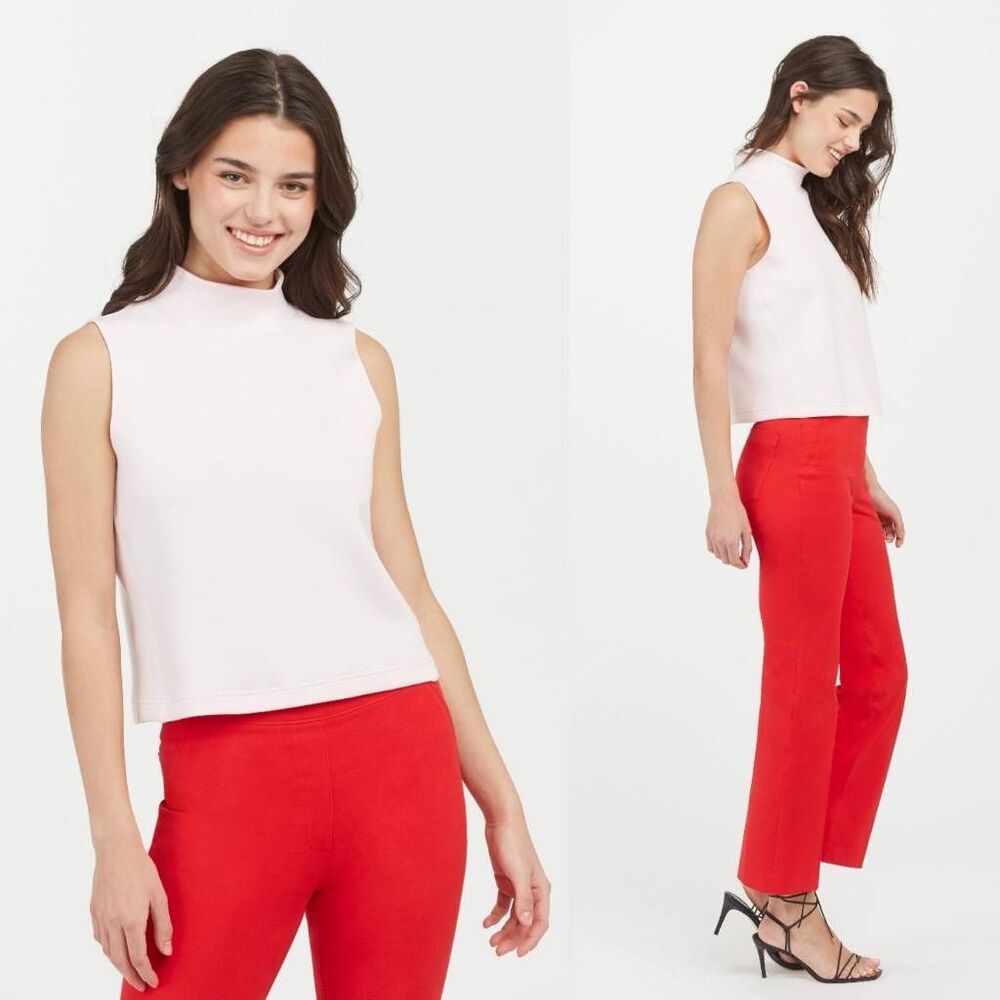 SPANX Sleeveless Mock Neck Crop Top in Pale Pink